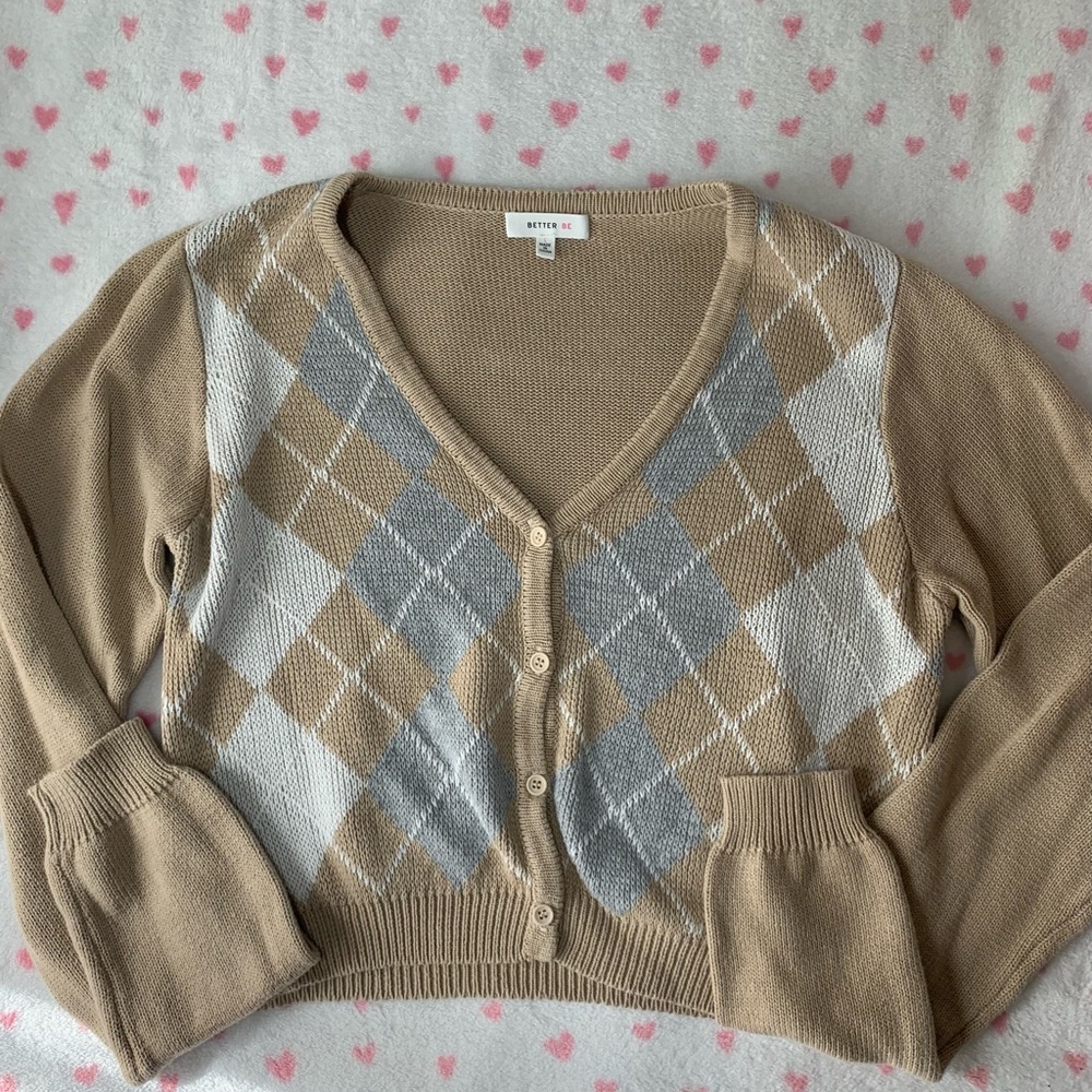 Light Academia Cropped Tan and Gray Cardigan